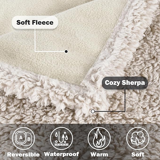 Kritter Planet Waterproof Bed Blanket for Pet, Reversible Sherpa Fleece Protector Couch Cover for Pets, Liquid Proof Furniture Protector for Medium Large Dogs