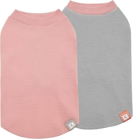 KYEESE 2Pack Dog Shirts Waffle for Small Dogs Stretchy T-Shirts Lightweight Tank Top Sleeveless Dog Vest Breathable Cat Shirt, Medium, Pink+Grey