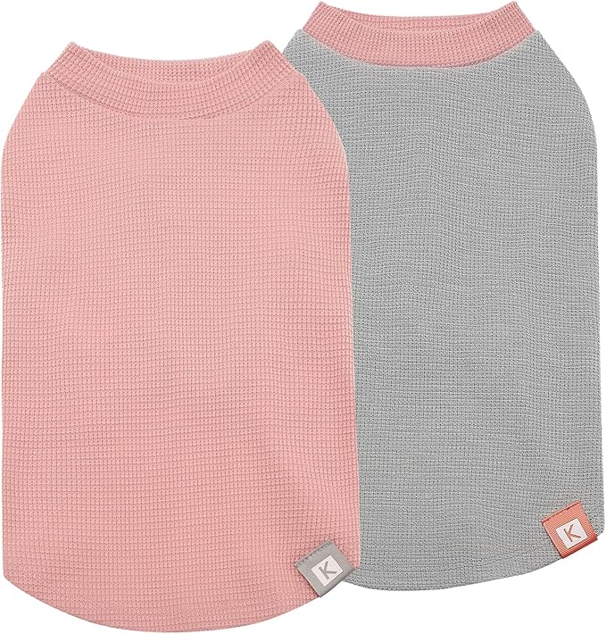 KYEESE 2Pack Dog Shirts Waffle for Small Dogs Stretchy T-Shirts Lightweight Tank Top Sleeveless Dog Vest Breathable, Large, Pink+Grey