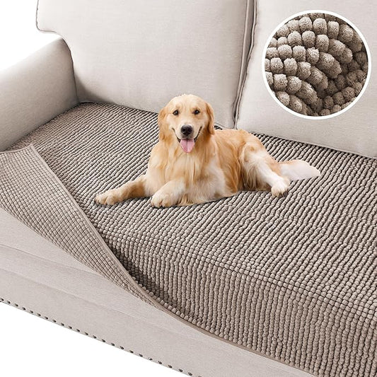 H.VERSAILTEX Plush Chenille Dog Bed Cover Thick Soft Sofa Cover for 3 Cushion Couch Anti Slip Couch Cover Furniture Protector for Dog, Pet, Cat (35" x 74", Cuban Sand)