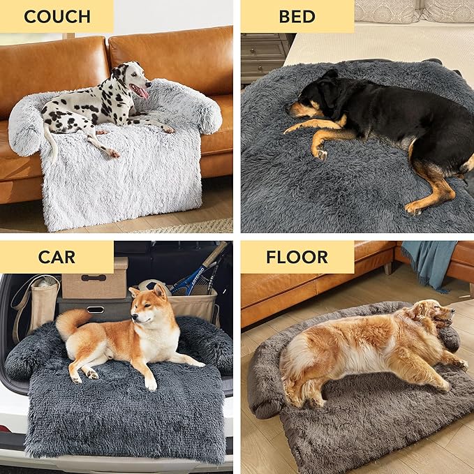 Codi Dog Bed for Couch - Calming Dogs Beds for X-Large Pets, Fluffy Plush Cats Mat, Anti Anxiety Pet Mats with Removable Washable Cover Protector for Sofa, Ash Brown, 45x37x6 inches