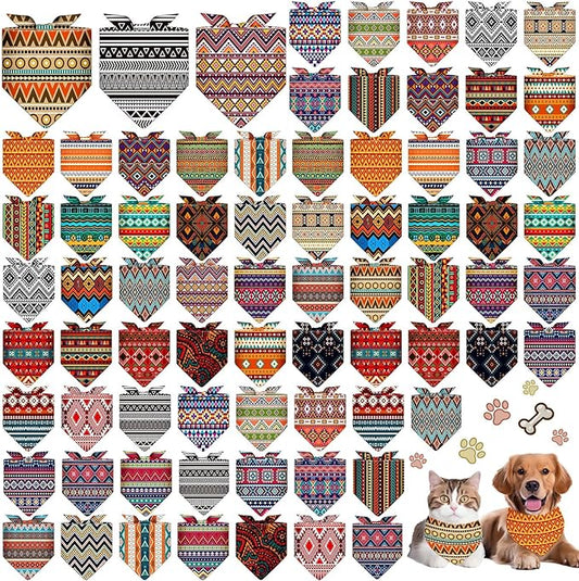 Reginary 72 Packs Dog Bandanas Pet Bandanas Triangle Scarf Bibs Dog Bibs Adjustable Dog Bandana for Pet Costume Accessories (Geometric Stripes Pattern)