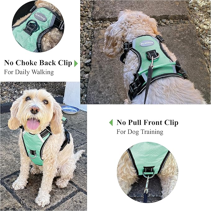 No Pull Dog Harness, Reflective Walking Dog Harness with Easy Control Handle and Front & Back Clips,Adjustable Breathable Soft Padded Dog Vest Harness for Large Medium Small Dogs,Green,M