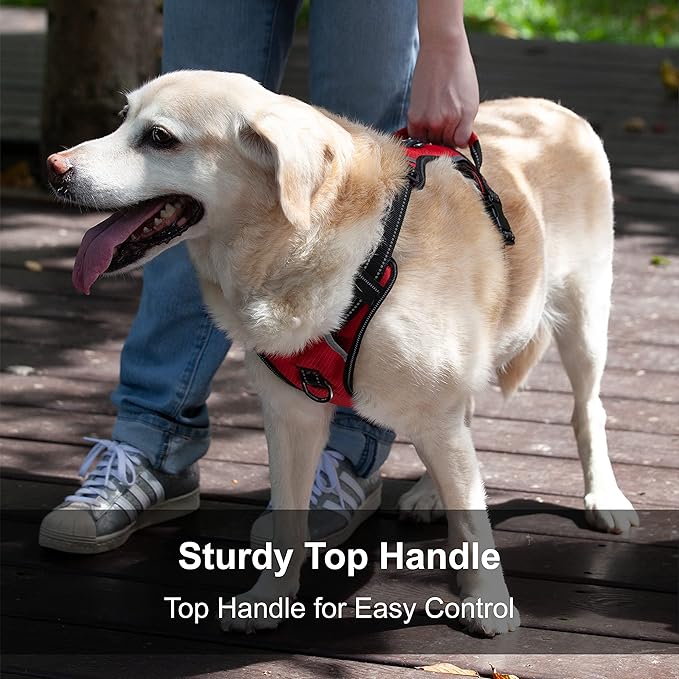 No Pull Dog Harness, Reflective Walking Dog Harness with Easy Control Handle and Front & Back Clips,Adjustable Breathable Soft Padded Dog Vest Harness for Large Medium Small Dogs,RED,XL