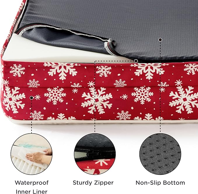 Bedsure Orthopedic Dog Bed for Medium Dogs - Waterproof Dog Sofa Beds Medium, Pet Couch Bed with Removable Washable Cover, Waterproof Lining and Nonskid Bottom, Red Blizzard