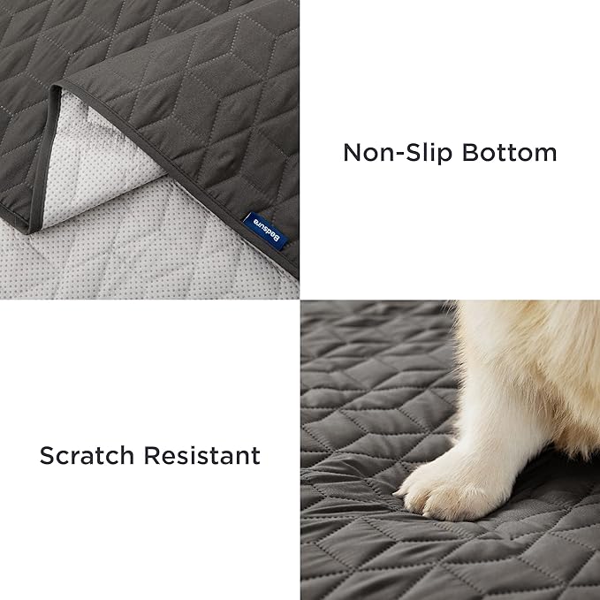Bedsure 100% Waterproof Bed Cover for Dogs Washable - Non Slip Waterproof Dog Blanket for Bed, Lightweight Furniture Protector Durable for Pet Puppy with Non-Slip Bottom, Dark Grey, 82x82IN