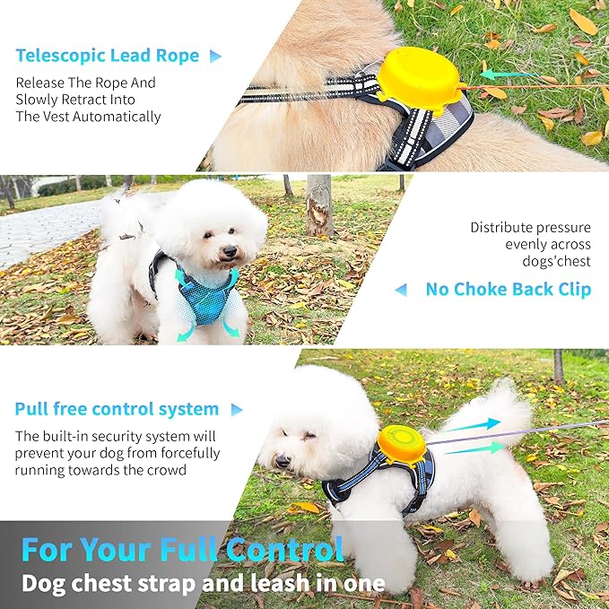 Dog Harness and Leash Set |Dog Vest Harness with 6 ft Multifunction Retractable Dog Leash | with One-Button Control,One-Handed Brake, Tangle Free (M)