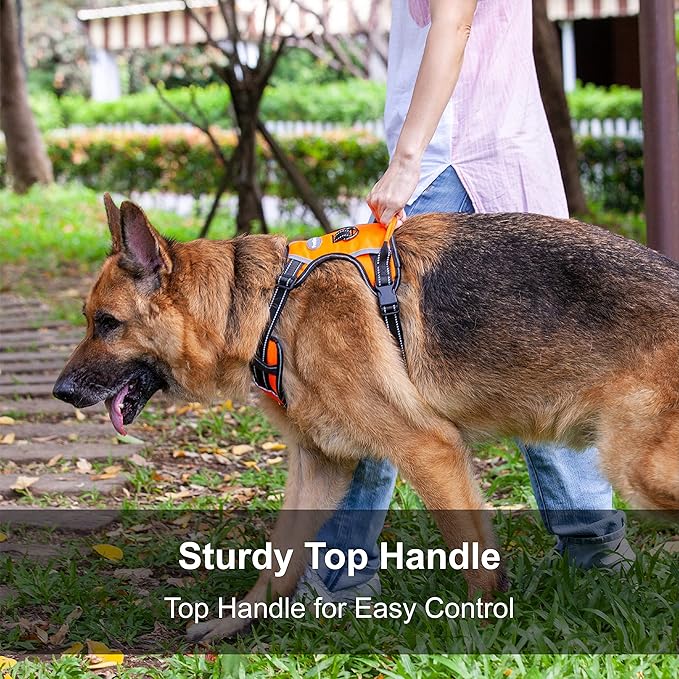 No Pull Dog Harness, Reflective Walking Dog Harness with Easy Control Handle and Front & Back Clips,Adjustable Breathable Soft Padded Dog Vest Harness for German Shepherd Dog,Orange,XL