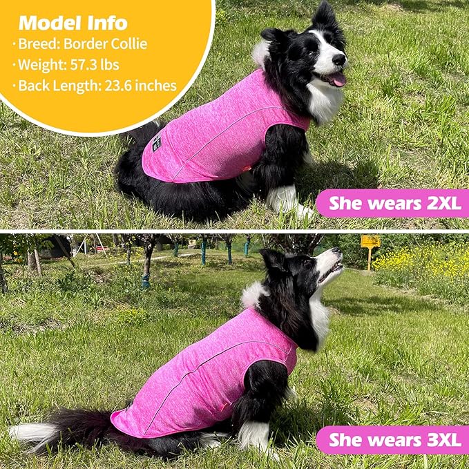 KYEESE Dog Shirt for Medium Dogs Quick Dry Breathable Dog T Shirt with Reflective Stripe Lightweight Tank Top Summer Stretchy Sleeveless Vest Pet Clothes, Rose Red, 2XL