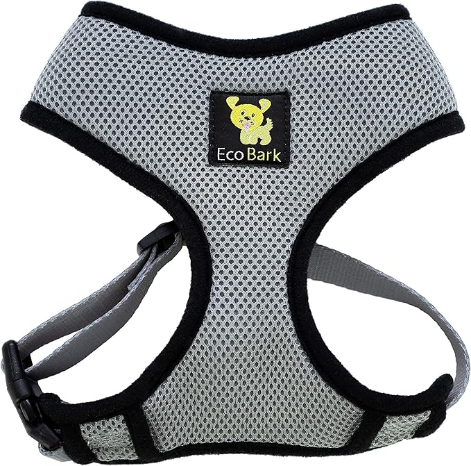 EcoBark Dog Harness - Eco-Friendly Max Comfort Harnesses - Luxurious Soft Mesh Halter - Over The Head Harness Vest- No Pull and No Choke for Small and Medium Dogs (Medium, Gray)
