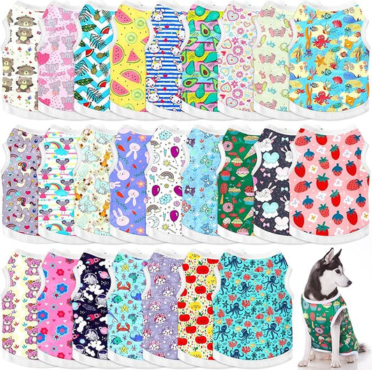 Paterr 25 Pcs Dog Shirts Printed Puppy Clothes Breathable Cartoon T Shirt for Dog Soft Puppy Clothing Lovely Pet Shirts Outfits for Pet Dogs Cats Summer Party Holiday, 25 Styles (Size: XL)