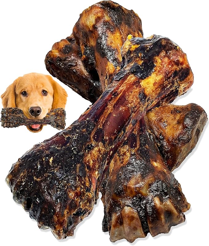 Liver Coated Dog Bones for Aggressive Chewers, Long Lasting Dog Bone, Chew Bones for Large Dogs, Beef Shin Bone, 3 Pack