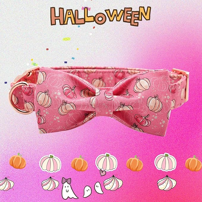 Elegant Little Tail Dog Collar with Bow, Adjustable Halloween Pumpkin Bowtie Pet Gift Collar for Small to Large Dogs