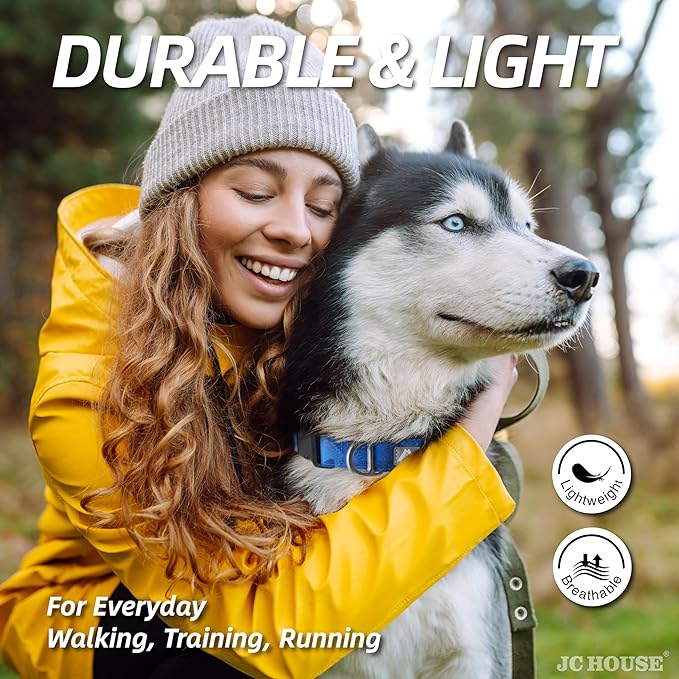 Soft Padded Dog Collar, Neck 12’’-20’’, Adjustable Heavy Duty Collar with 3M Reflective Logo for Medium, Large Dogs, Camo Blue, Medium