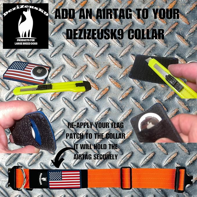Tactical Dog Collar 2 Inch Wide Thick Heavy Duty Military Style with Metal Buckle, Adjustable for Medium - Large Breeds, Durable K9 Training Gear with Patch Area, USA Flag Patch, Strong and Secure Fit