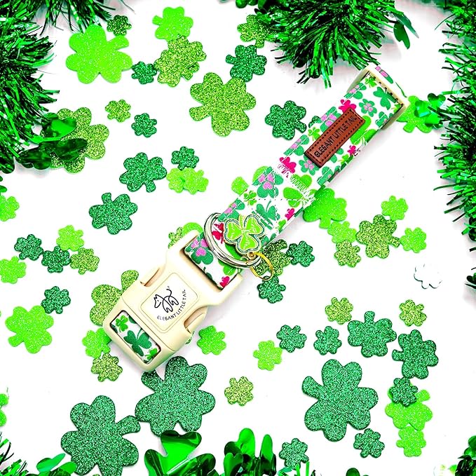 Elegant little tail St Patrick's Dog Collar-Green Cute Colver Cotton Shamrock Pet Collar Trefoil Holiday Adjustable Cotton Pet Collar with Quick Release Buckle for Small Medium Large Dogs