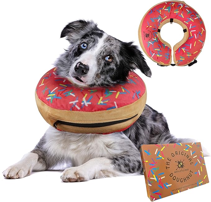 Dog Donut Collar | Alternative to Traditional or Soft Dog Cones | Inflatable Post-Surgery Cone for Small Dogs (Pink)