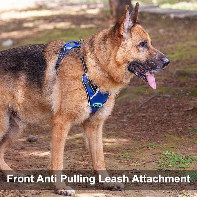 No Pull Dog Harness, Reflective Walking Harness with Easy Control Handle, Front & Back Clips, Adjustable Breathable Soft Padded Dog Vest for German Shepherd, Blue, XL