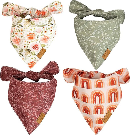 Remy+Roo Large Spring Bandanas - 4 Pack Rubi Set | Premium Durable Adjustable Polyester Fabric | Patented Shape Girl Dog Bandana, Floral Dog Bandana