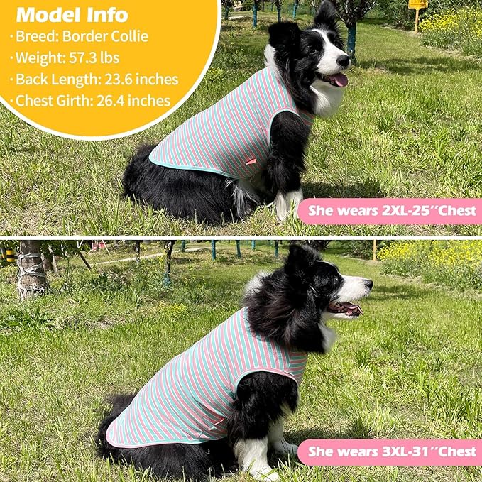 KYEESE 2Pack Dog Shirts Striped T Shirt for Large Dogs Lightweight Clothes Sleeveless Vest Cotton Tank Top, XXX-Large,Pink+Striped