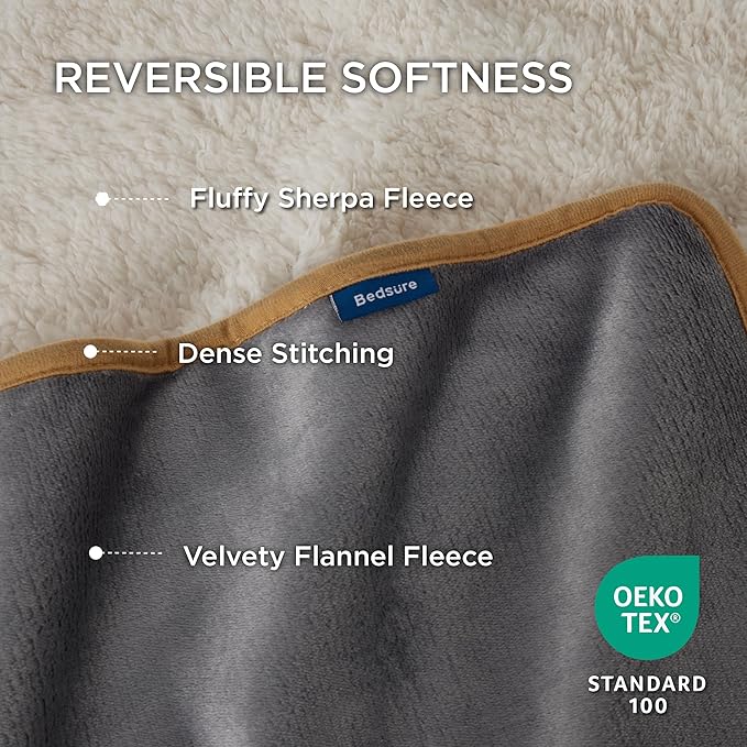 Bedsure Waterproof Blanket for Bed Intimacy- Sherpa Fleece Waterproof Dog Blankets for Large Dogs, Pet Blankets for Bed/Couch, Soft Plush Reversible Furniture Protector, Twin Size, 80"x60", Grey