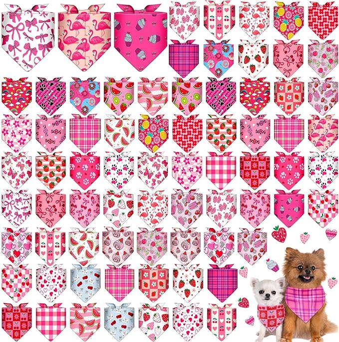 72 Pcs Girl Dog Bandanas Bulk Summer Triangle Scarf Colorful Pink Cat Bibs Puppy Scarf Paw Pet Bandanas for Puppy Cat Birthday Party Costume