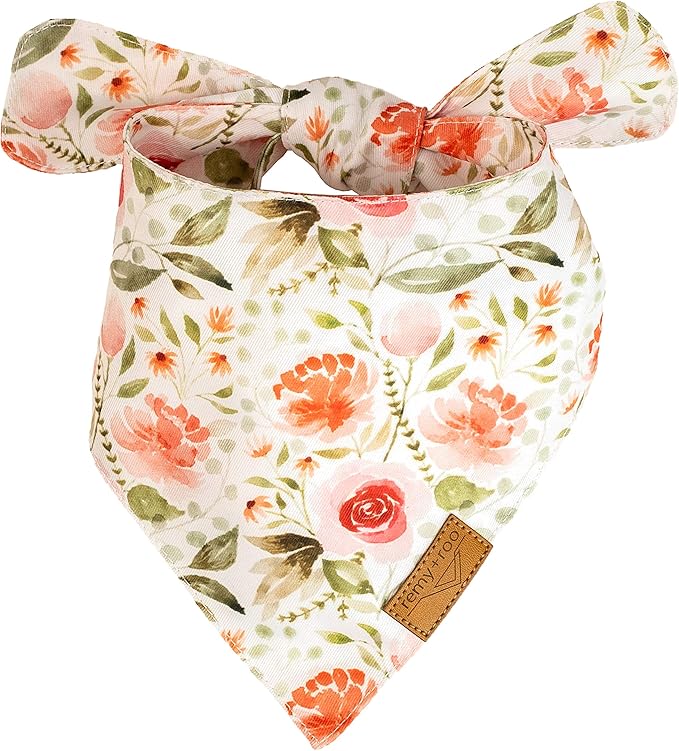 Remy+Roo Large Spring Bandanas - 4 Pack Rubi Set | Premium Durable Adjustable Polyester Fabric | Patented Shape Girl Dog Bandana, Floral Dog Bandana