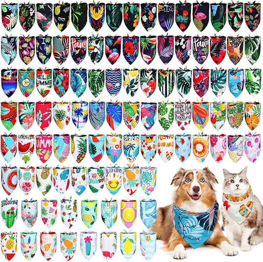 100 Pcs Dog Bandanas Bulk Pet Bibs Colorful Triangle Scarf Pet Bandanas for Medium Large Dogs Spring Summer Birthday Costume Decoration (Hawaiian)
