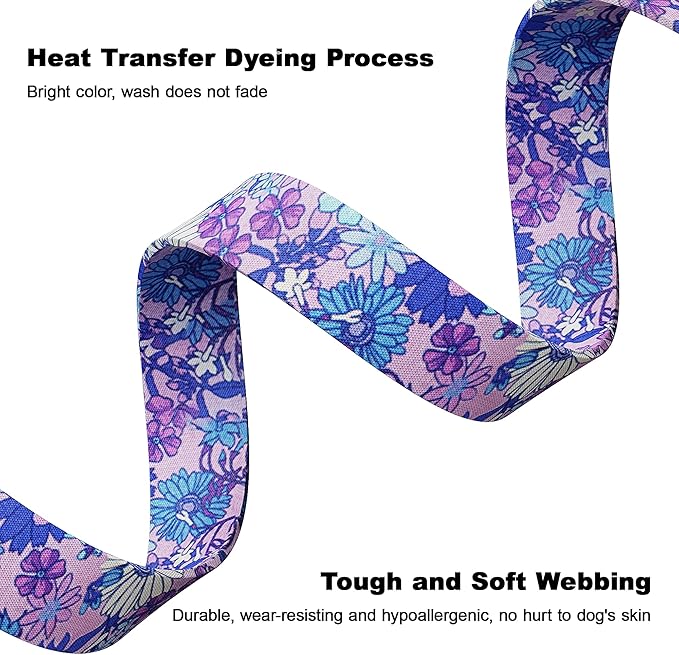 Tpotato Reflective Combination Pattern Girl Dog Collar for Puppy Small Medium Large Breed Dogs,Female Cute Floral Designer Dog Collars,Adjustable Soft Nylon Pet Collar,Quick Release Dog Collar M