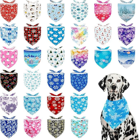 30 Pack Winter Dog Bandanas Bulk for Large Dogs Breed 33 Inch XL Dog Bandanas Adjustable Snow Scarves Grooming L