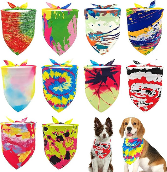 10PCS Dog Bandanas Tie Dye for Large XL Breed Dog Big Bandanas Pack Kerchief Washable Triangle Bibs Head Scarves Scarfs for Boys and Girls Grooming Accessories Costume