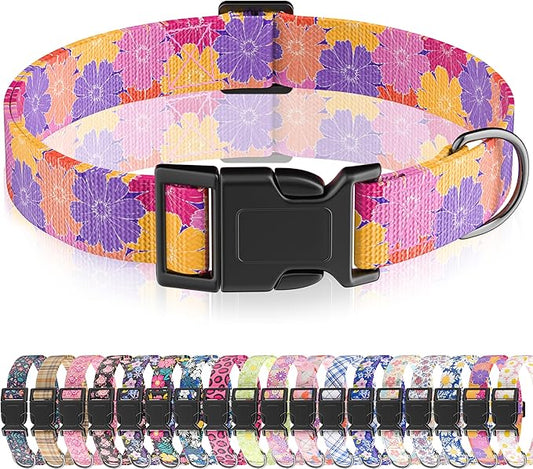 Dog Collar, Cute Floral Puppy Collar for Boys Girls Small Medium Large Dogs, Adjustable Soft Pet Collar Fancy Floral with Quick Release Buckle for Males Females, Colourful Floral,XS