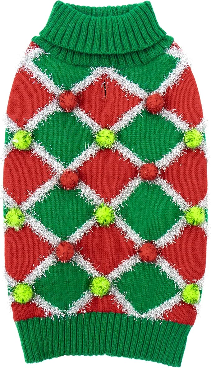 cyeollo Dog Christmas Sweater Turtleneck Dog Sweaters for Small Dogs Girl Xmas Knitted Pullover Puppy Dog Clothes Soft Holiday Outfit, Green Small