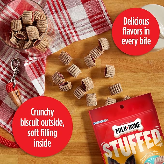Milk-Bone Stuffed Dog Treats with Real Bacon & Beef, 10 Ounce (Pack of 5), Crunchy Biscuit with Soft & Chewy Filling