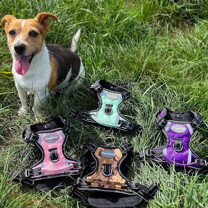 No Pull Dog Harness, Reflective Walking Dog Harness with Easy Control Handle and Front & Back Clips,Adjustable Breathable Soft Padded Dog Vest Harness for Large Medium Small Dogs, Pink,L