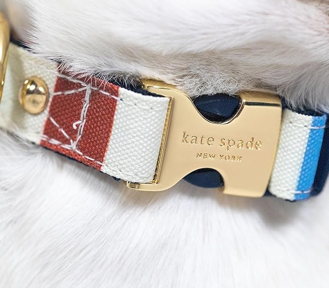 kate spade new york Cute Dog Collar with Gold Metal Details & Plastic Buckle, 10.5” to 13.5” Adjustable Dog Collar for Female or Male Dogs, Small to Medium Dogs (Adventure Stripe)