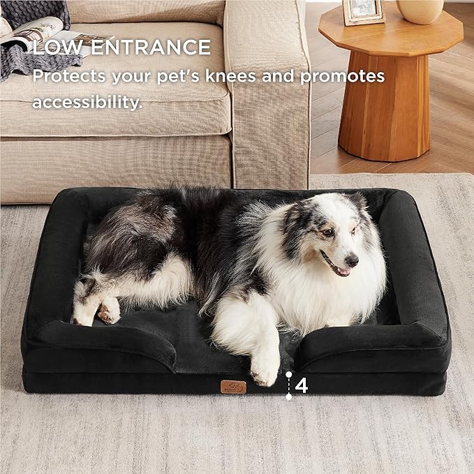 Bedsure Orthopedic Dog Bed for Extra Large Dogs - XL Plus Waterproof Dog Sofa Beds, Supportive Foam Pet Couch Bed with Removable Washable Cover, Waterproof Lining and Nonskid Bottom, Black