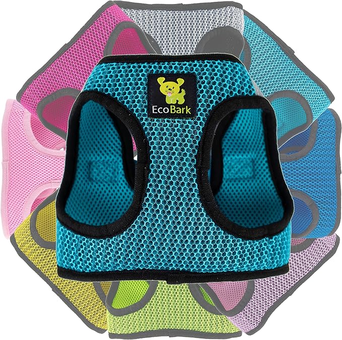 EcoBark Step in Dog Harness - Eco-Friendly Small Breed Dog Harnesses for Toy Breed Dogs - Reflective and Adjustable Mini Body Halter Vest - Soft Mesh Toy Breed Harness (Aqua Blue, Small)