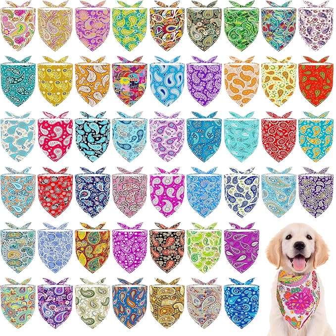 100pcs Dog Bandanas Paisley Bulk for Small Medium Breed Kerchief Triangle Bibs Scarves Pink Blue Yellow Red Girl Boy Grooming Costume