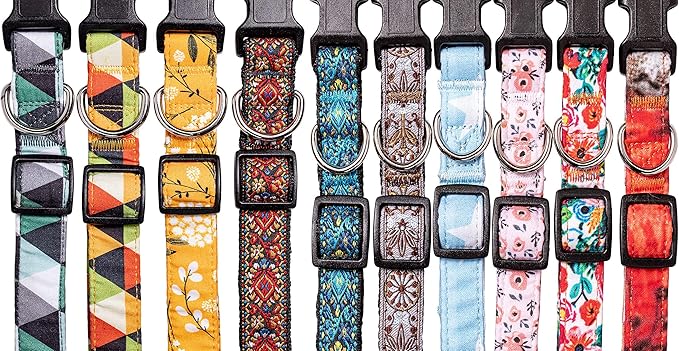 Dog Collars for Small Medium & Large Dogs - Female and Male Patterns on Long Lasting, Adjustable, Strong and Durable Puppy Quick Release Buckle, White Woven Collar