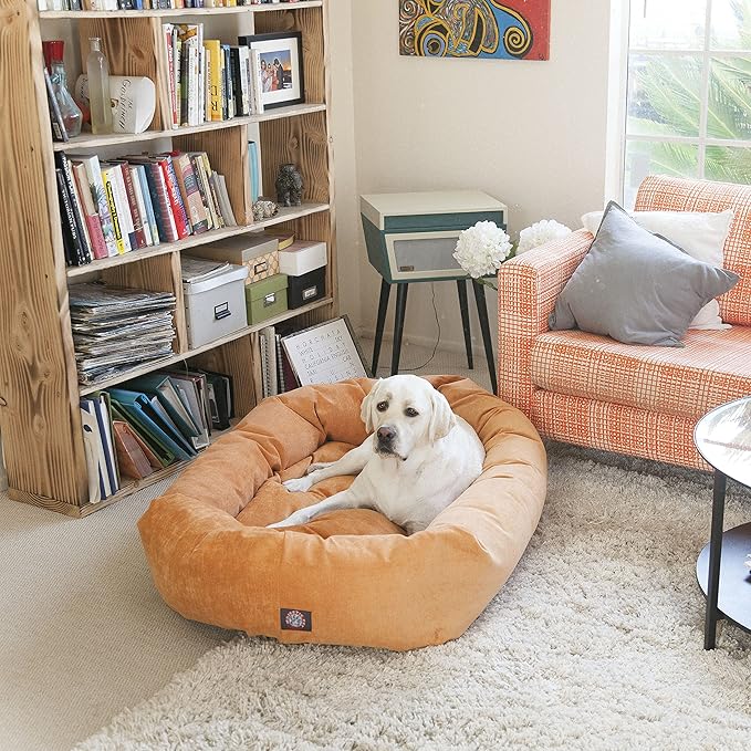 Majestic Pet 52 Inch Micro Velvet Calming Dog Bed Washable – Cozy Soft Round Dog Bed with Spine for Head Support - Fluffy Donut Dog Bed 52x35x11 (inch) – Round Pet Bed X- Large – Marine